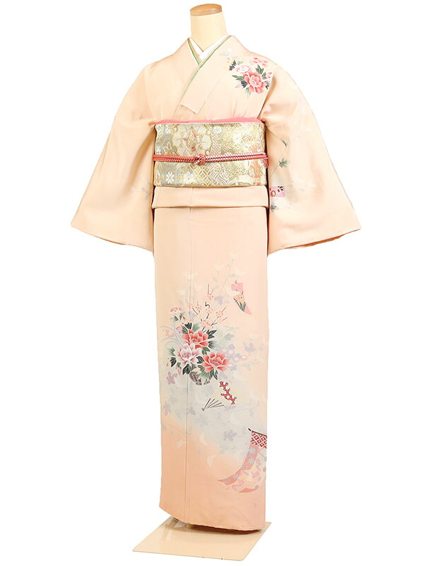 【レンタル】【訪問着 ピンクベージュ系 花籠・桜花】正絹 訪問着レンタル 訪問着セット レンタル訪問着 着物レンタル 貸衣装 結婚式 入学式 卒業式 お宮参り 七五三 お母さん ママ 母親 パーティー 結納 お茶会 安い 往復送料無料 h604