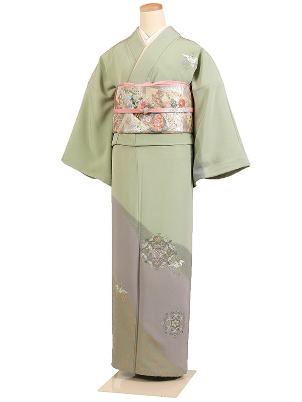【レンタル】【訪問着 黄緑系 汕頭刺繍・華文】正絹 訪問着レンタル 訪問着セット レンタル訪問着 着物レンタル 貸衣装 結婚式 入学式 卒業式 お宮参り 七五三 お母さん ママ 母親 パーティー 結納 お茶会 安い 往復送料無料 h605