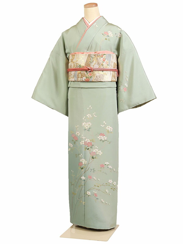 訪問着フルセット　着物　正絹　友禅染　ぼかし　薄緑　k8 入学式　お宮参り 楽天市場】【レンタル】【訪問着 京友禅 薄緑系 くすみカラー