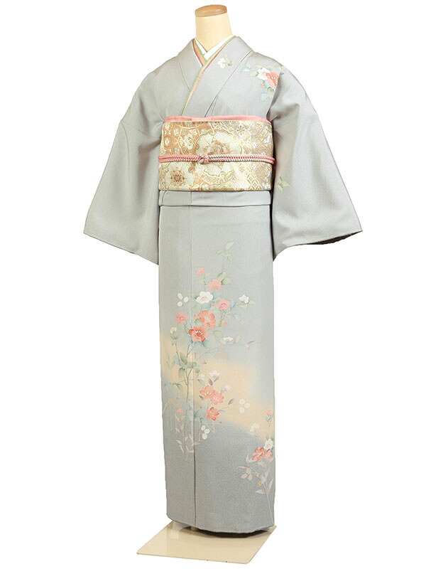 【レンタル】【訪問着 グレー系 四季草花・垣根】正絹 訪問着レンタル 訪問着セット レンタル訪問着 着物レンタル 貸衣装 結婚式 入学式 卒業式 お宮参り 七五三 お母さん ママ 母親 パーティー 結納 お茶会 安い 往復送料無料 h638