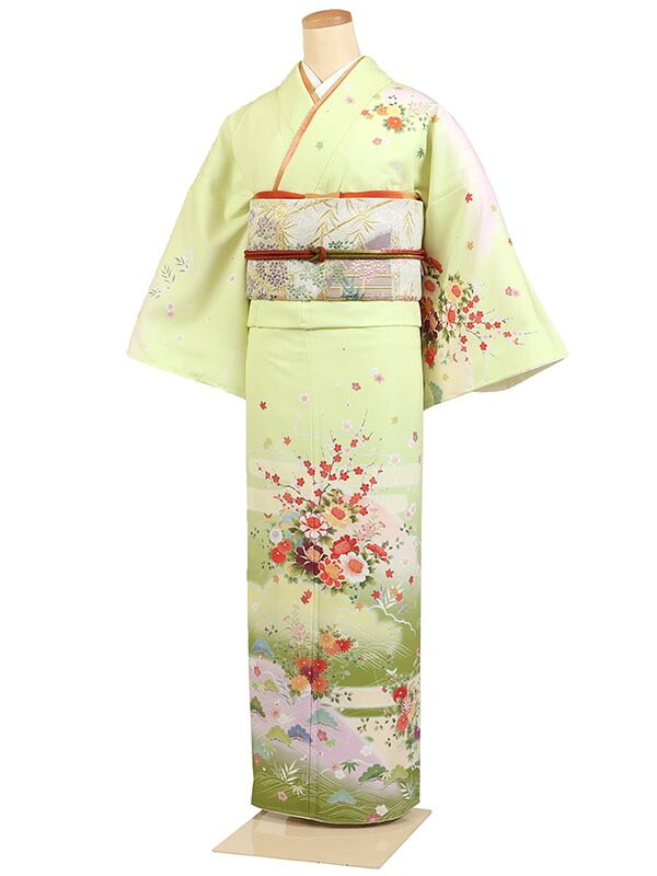 【レンタル】【訪問着 黄緑系 四季草花・几帳】訪問着レンタル 訪問着セット レンタル訪問着 着物レンタル 貸衣装 結婚式 入学式 卒業式 お宮参り 七五三 お母さん ママ 母親 パーティー 結納 お茶会 安い 往復送料無料 h691