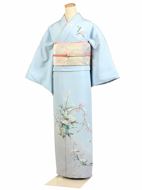 【レンタル】【訪問着 水色系 京友禅 四季花 】正絹 訪問着レンタル 訪問着セット レンタル訪問着 着物レンタル 貸衣装 結婚式 入学式 卒業式 お宮参り 七五三 お母さん ママ 母親 パーティー 結納 お茶会 安い 往復送料無料 h729