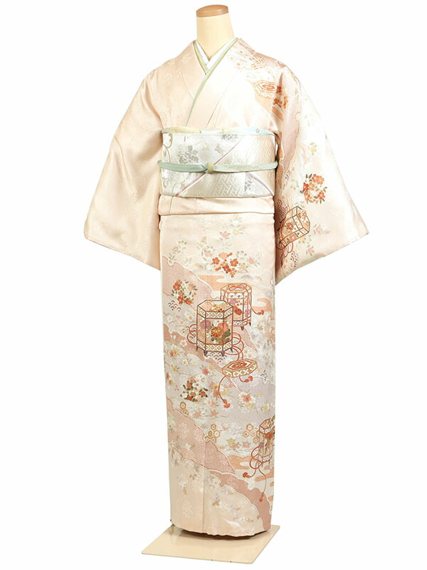 【レンタル】【訪問着 ピンクベージュ系くすみ くすみカラー 貝桶・四季草花・雪輪】正絹 訪問着レンタル 訪問着セット レンタル訪問着 着物レンタル 貸衣装 結婚式 入学式 卒業式 お宮参り 七五三 お母さん ママ 母親 パーティー 結納 お茶会 安い 往復送料無料 h761