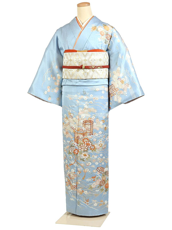 【レンタル】【訪問着 水色系 貝桶・四季草花】正絹 訪問着レンタル 訪問着セット レンタル訪問着 着物レンタル 貸衣装 結婚式 入学式 卒業式 お宮参り 七五三 お母さん ママ 母親 パーティー 結納 お茶会 安い 往復送料無料 h762｜京都 きものれんたる京商