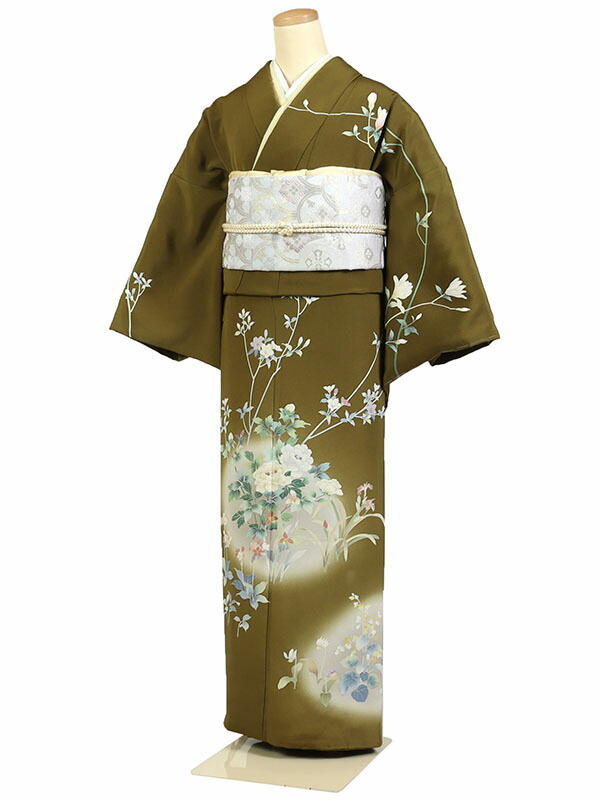 【レンタル】【訪問着 京友禅 茶系 牡丹・四季草花】正絹 訪問着レンタル 訪問着セット レンタル訪問着 着物レンタル 貸衣装 結婚式 入学式 卒業式 お宮参り 七五三 お母さん ママ 母親 パーティー 結納 お茶会 安い 往復送料無料 h776