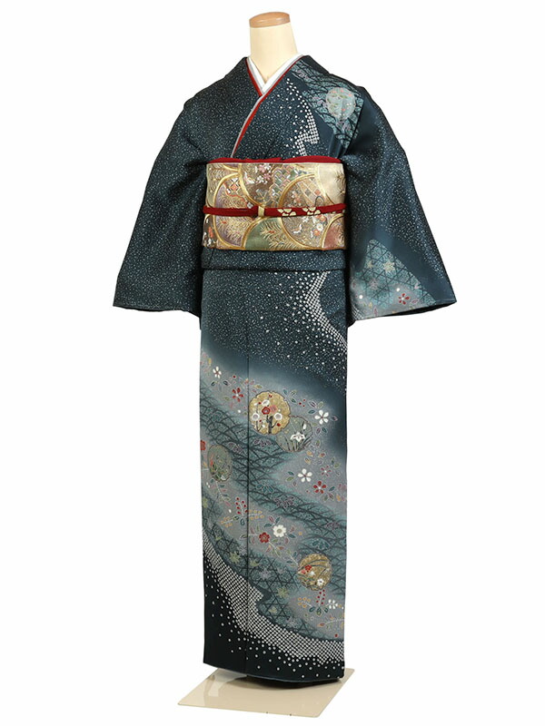 【レンタル】【訪問着 京友禅 グレー系 たたき染め・雪輪・芝草】正絹 訪問着レンタル 訪問着セット レンタル訪問着 着物レンタル 貸衣装 結婚式 入学式 卒業式 お宮参り 七五三 お母さん ママ 母親 パーティー 結納 お茶会 安い 往復送料無料 h777｜京都 きものれんたる京商