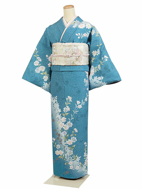 【レンタル】【訪問着 青 四季花】訪問着レンタル 訪問着セット レンタル訪問着 着物レンタル 貸衣装 結婚式 入学式 卒業式 お宮参り 七五三 お母さん ママ 母親 パーティー 結納 お茶会 安い 往復送料無料 h791
