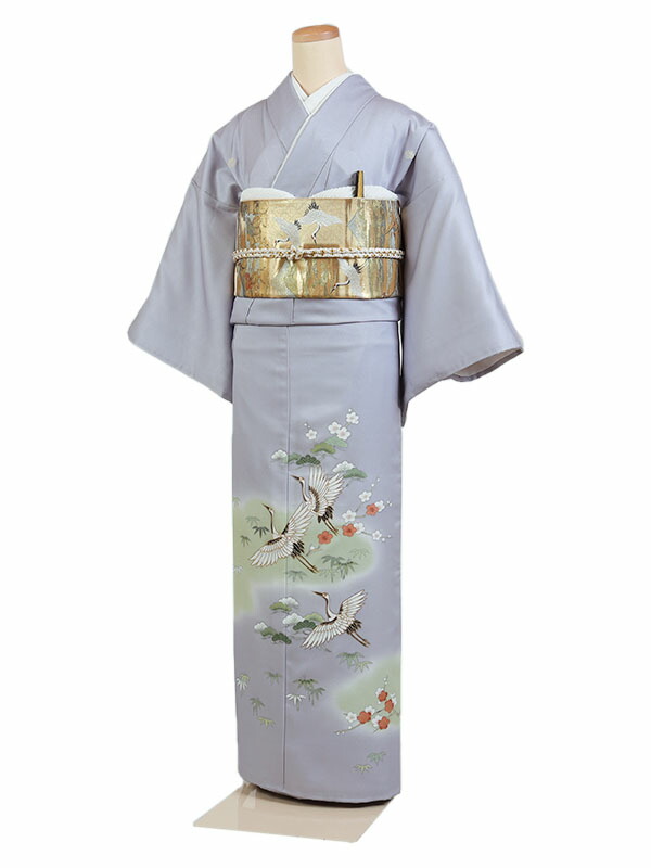 【レンタル】【色留袖・紫地 鶴】三つ紋 色留袖レンタル 着物レンタル 結婚式 披露宴 食事会 表彰式 褒章 貸衣装 貸衣裳 オススメ 式典 留袖フルセット 色留め袖 第一礼装 和服 母 若い 新婦姉妹 親戚 祖母 親族 チャペル 安い 往復送料無料　it0112