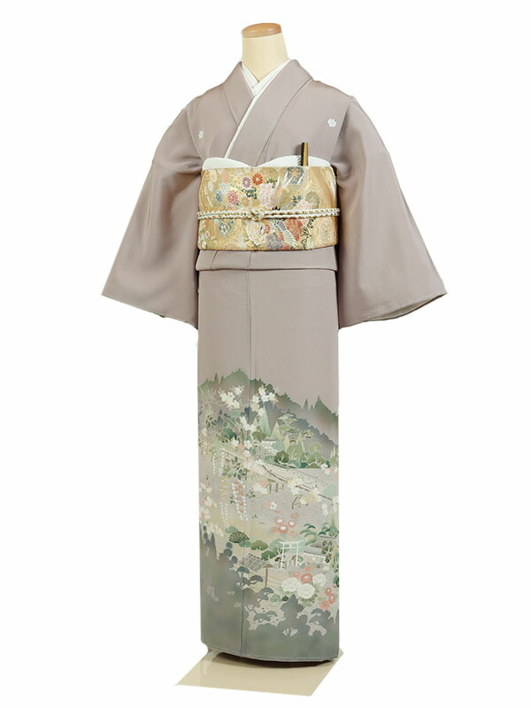【レンタル】【色留袖・紫系 ・四季花】五つ紋 色留袖レンタル 着物レンタル 結婚式 披露宴 食事会 表彰式 褒章 貸衣装 貸衣裳 オススメ 式典 留袖フルセット 色留め袖 第一礼装 和服 母 若い 新婦姉妹 親戚 祖母 親族 チャペル 安い 往復送料無料 it0133