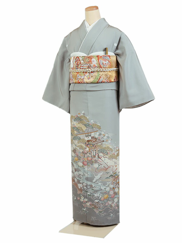 【レンタル】【色留袖・グレー系 ・茶屋辻・四季花】五つ紋 色留袖レンタル 着物レンタル 結婚式 披露宴 食事会 表彰式 褒章 貸衣装 貸衣裳 オススメ 式典 留袖フルセット 色留め袖 第一礼装 和服 母 若い 新婦姉妹 親戚 祖母 親族 チャペル 安い 往復送料無料 it0148