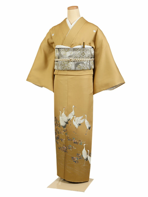 【レンタル】【色留袖・カラシ系 ・鶴・四季花】五つ紋 色留袖レンタル 着物レンタル 結婚式 披露宴 食事会 表彰式 褒章 貸衣装 貸衣裳 オススメ 式典 留袖フルセット 色留め袖 第一礼装 和服 母 若い 新婦姉妹 親戚 祖母 親族 チャペル 安い 往復送料無料 it0151
