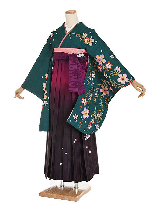 【レンタル】【卒業式袴 緑・桜×紫ぼかし袴】卒業式 袴 レンタル 女 身長153～158cm 卒業袴 女袴 卒業式袴セット 大学生 短大 教員 先生 二尺袖袴フルセット 専門学生 謝恩会 高校 文化祭 個性 モダンポップ おしゃれ 被らない 往復送料無料 n203