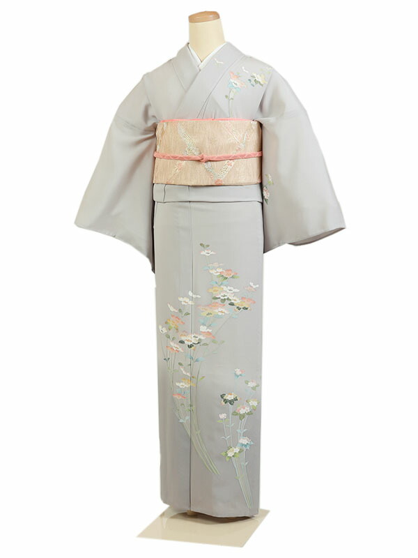 レンタル 訪問着 絽 夏物 身長:155~165cm 正絹 グレー系 母親 着物 結婚式 お宮参り r-0103