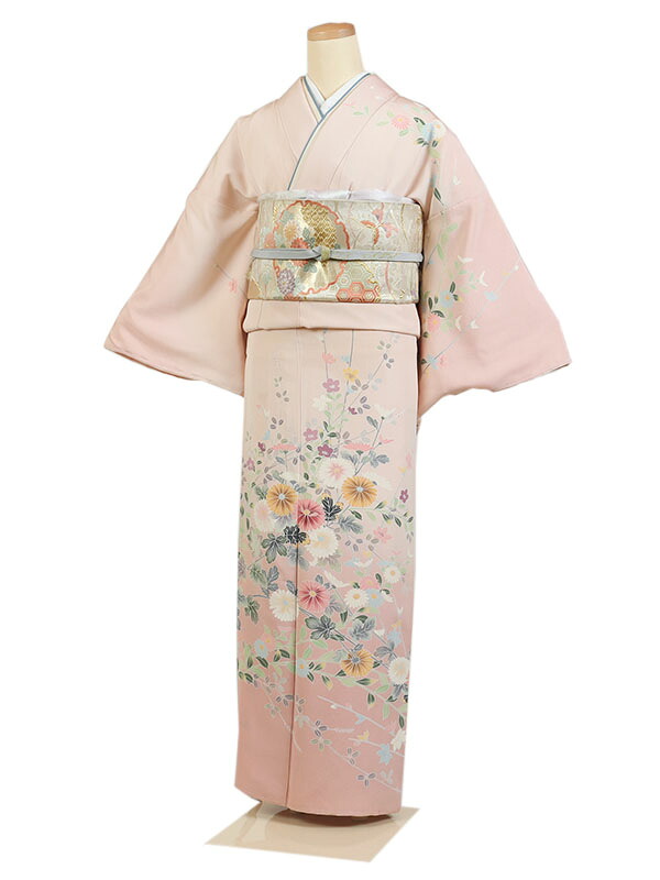 【レンタル】【訪問着 ピンク系 四季花】正絹 訪問着レンタル 訪問着セット レンタル訪問着 着物レンタル 貸衣装 結婚式 入学式 卒業式 お宮参り 七五三 お母さん ママ 母親 パーティー 結納 お茶会 安い 往復送料無料 h879｜京都 きものれんたる京商