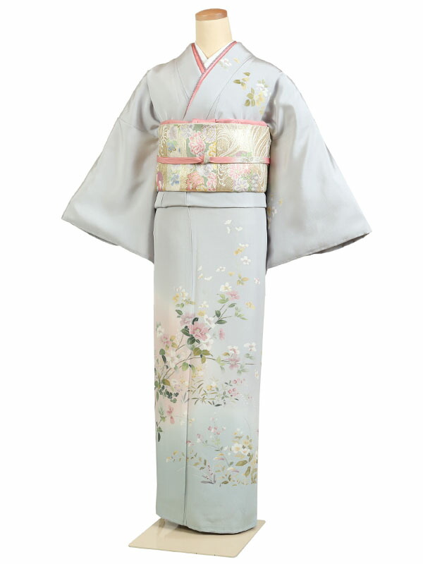 【レンタル】【訪問着 京友禅 グレー系 四季草花】正絹 訪問着レンタル 訪問着セット レンタル訪問着 着物レンタル 貸衣装 結婚式 入学式 卒業式 お宮参り 七五三 お母さん ママ 母親 パーティー 結納 お茶会 安い 往復送料無料 h914