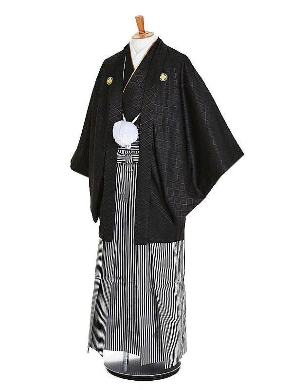 【レンタル】【成人式紋付袴 黒系×黒グレー縞】紋付袴レンタル 男着物 袴 レンタル 紋付フルセット レンタル紋付 着物レンタル 貸衣装 成人式着物 男 男性用袴レンタル 二十歳 ハタチ 和服 安い 往復送料無料 メンズ mt57s