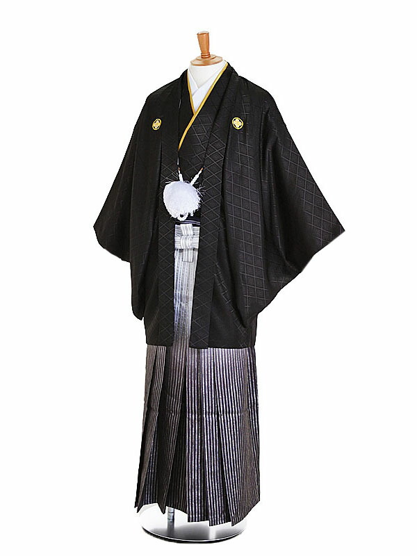 【レンタル】【成人式紋付袴 黒系×銀縞ぼかし】紋付袴レンタル 男着物 袴 レンタル 紋付フルセット レンタル紋付 着物レンタル 貸衣装 成人式着物 男 男性用袴レンタル 二十歳 ハタチ 和服 安い 往復送料無料 メンズ mt84s