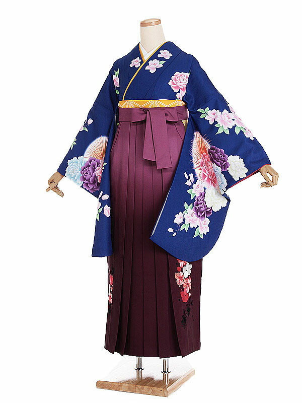 【レンタル】【卒業式袴 青・牡丹×刺繍・赤紫袴】卒業式 袴 レンタル 卒業袴 女袴 卒業式袴セット 大学生 短大 教員 先生 二尺袖袴フルセット 専門学生 謝恩会 高校 文化祭 個性 おしゃれ 被らない 往復送料無料 n343