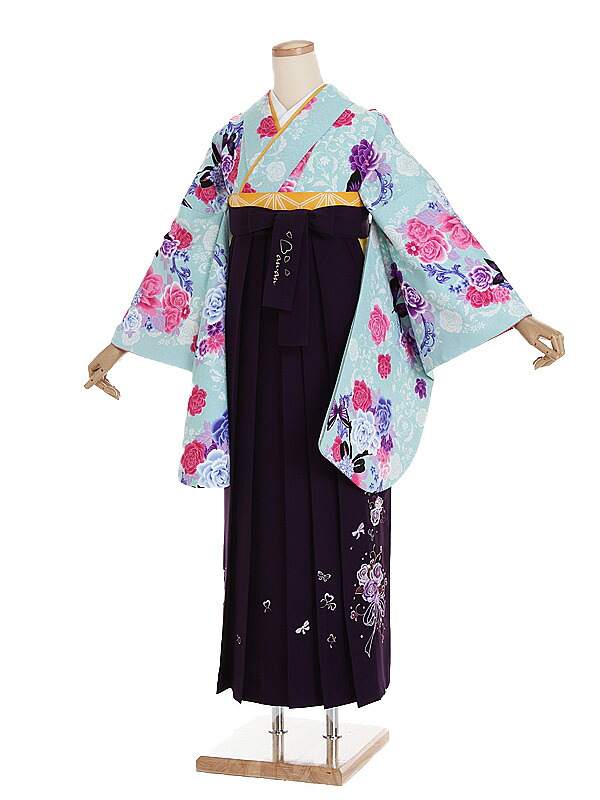 【レンタル】【卒業式袴 水色・蝶×刺繍・紫袴】卒業式 袴 レンタル 卒業袴 女袴 卒業式袴セット 大学生 短大 教員 先生 二尺袖袴フルセット 専門学生 謝恩会 高校 文化祭 個性 おしゃれ 被らない 往復送料無料 n346