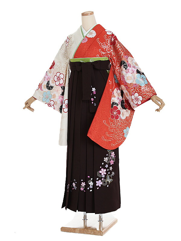 【レンタル】【卒業式袴 菜々緒 オレンジ・四季花×刺繍・茶袴】卒業式 袴 レンタル 卒業袴 女袴 卒業式袴セット 大学生 短大 教員 先生 二尺袖袴フルセット 専門学生 謝恩会 高校 文化祭 個性 おしゃれ 被らない 往復送料無料 n379