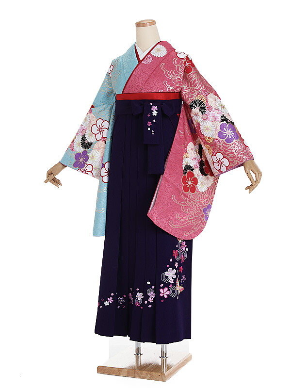 【レンタル】【卒業式袴 菜々緒 ピンク・四季花×刺繍・紫袴】卒業式 袴 レンタル 卒業袴 女袴 卒業式袴セット 大学生 短大 教員 先生 二尺袖袴フルセット 専門学生 謝恩会 高校 文化祭 個性 おしゃれ 被らない 往復送料無料 n423