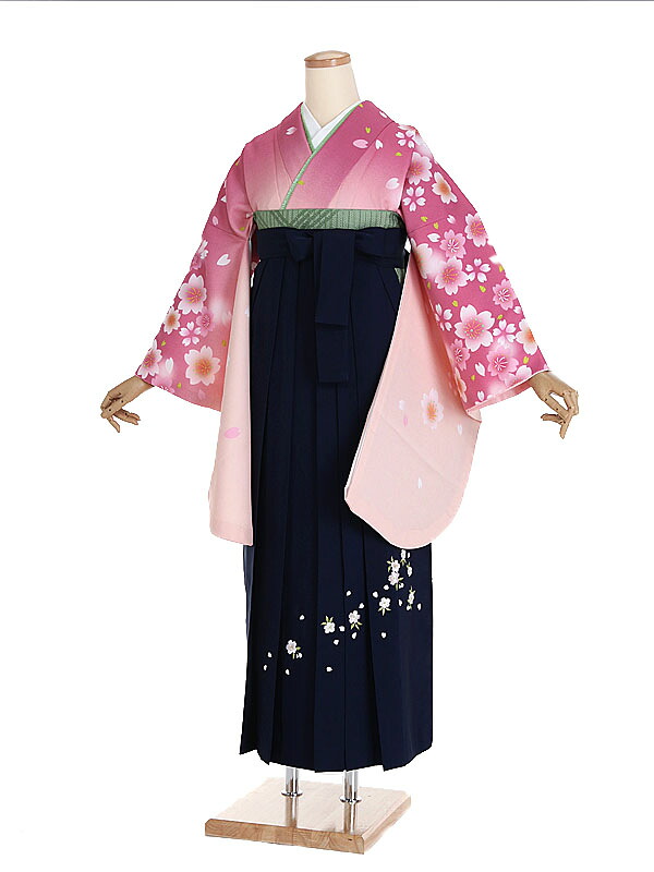 【レンタル】【卒業式袴 ピンク・桜花×刺繍・紺袴】卒業式 袴 レンタル 卒業袴 女袴 卒業式袴セット 大学生 短大 教員 先生 二尺袖袴フルセット 専門学生 謝恩会 高校 文化祭 個性 おしゃれ 被らない 往復送料無料 n496