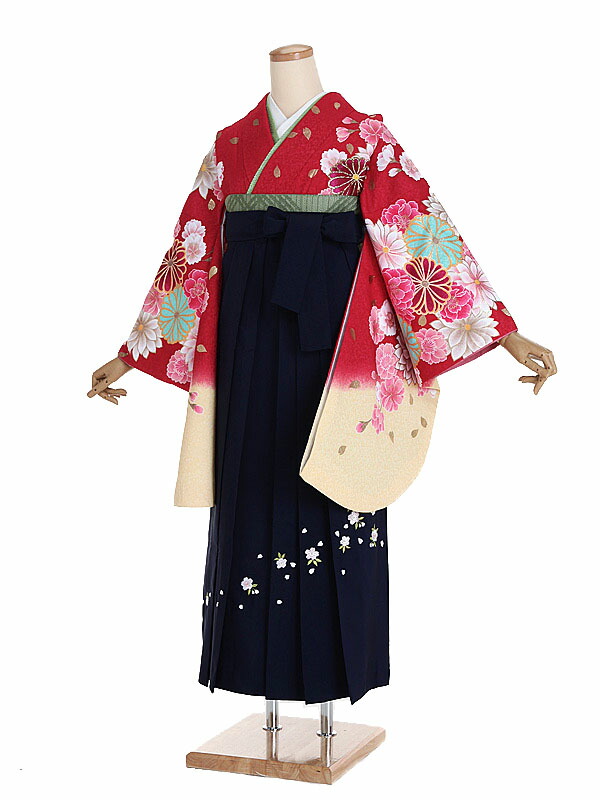 【レンタル】【卒業式袴 赤・菊花×刺繍・紺袴】卒業式 袴 レンタル 卒業袴 女袴 卒業式袴セット 大学生 短大 教員 先生 二尺袖袴フルセット 専門学生 謝恩会 高校 文化祭 個性 おしゃれ 被らない 往復送料無料 n509 7,252円