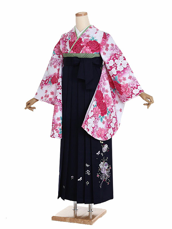 【レンタル】【卒業式袴 白・洋花×刺繍・紺袴】卒業式 袴 レンタル 卒業袴 女袴 卒業式袴セット 大学生 短大 教員 先生 二尺袖袴フルセット 専門学生 謝恩会 高校 文化祭 個性 おしゃれ 被らない 往復送料無料 n510 7,154円