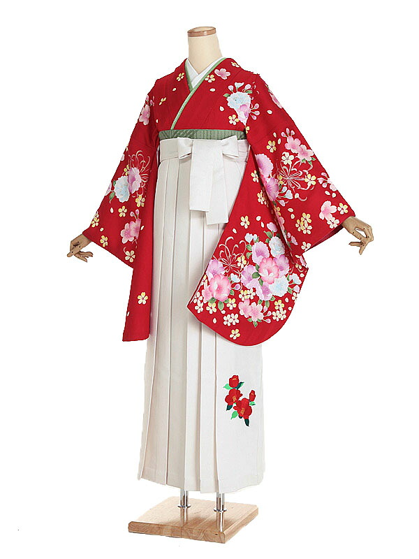 【レンタル】【卒業式袴 赤・桜花×刺繍・アイボリー袴】卒業式 袴 レンタル 卒業袴 女袴 卒業式袴セット 大学生 短大 教員 先生 二尺袖袴フルセット 専門学生 謝恩会 高校 文化祭 個性 おしゃれ 被らない 往復送料無料 n518
