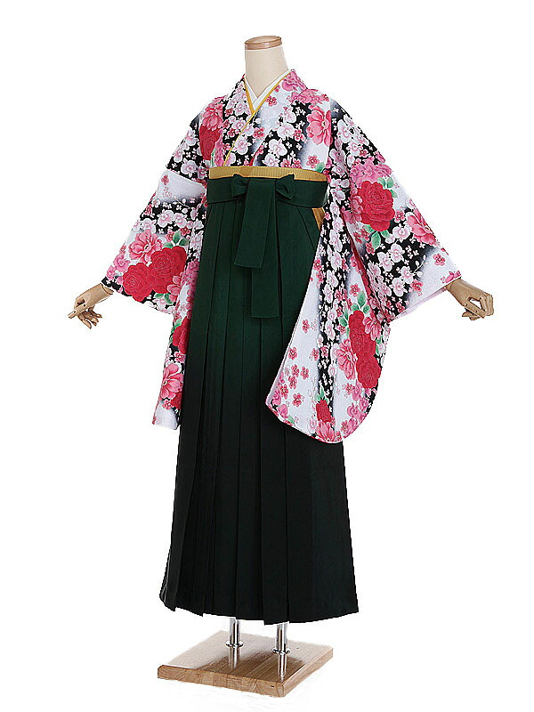 【レンタル】【卒業式袴 白・洋花&times;緑ぼかし袴】卒業式 袴 レンタル 卒業袴 女袴 卒業式袴セット 大学生 短大 教員 先生 二尺袖袴フルセット 専門学生 謝恩会 高校 文化祭 個性 おしゃれ 被らない 往復送料無料 n538｜京都 きものれんたる京商