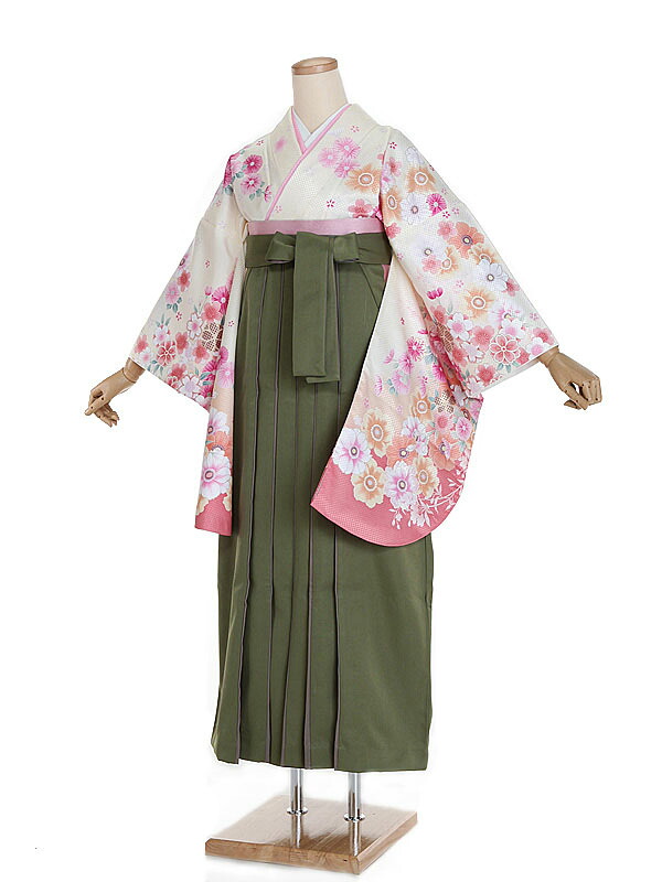 【レンタル】【卒業式袴 ベージュ・四季花×カーキ袴】卒業式 袴 レンタル 卒業袴 女袴 卒業式袴セット 大学生 短大 教員 先生 二尺袖袴フルセット 専門学生 謝恩会 高校 文化祭 個性 おしゃれ 被らない 往復送料無料 n562