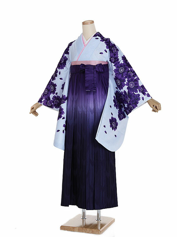 【レンタル】【卒業式袴 水色・桜花×矢絣・紫袴】卒業式 袴 レンタル 卒業袴 女袴 卒業式袴セット 大学生 短大 教員 先生 二尺袖袴フルセット 専門学生 謝恩会 高校 文化祭 個性 おしゃれ 被らない 往復送料無料 n569