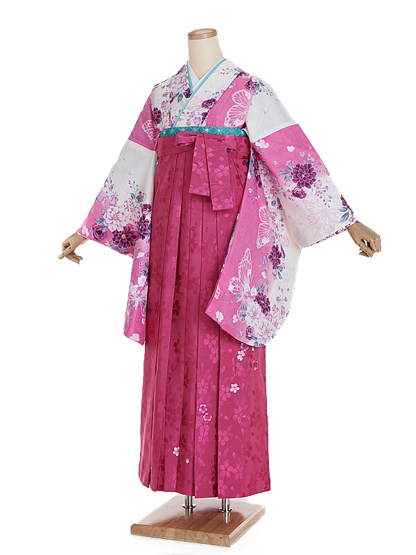 【レンタル】【卒業式袴 アイボリー色・洋花×刺繍・ピンク袴】卒業式 袴 レンタル 卒業袴 女袴 卒業式袴セット 大学生 短大 教員 先生 二尺袖袴フルセット 専門学生 謝恩会 高校 文化祭 個性 おしゃれ 被らない 往復送料無料 n576