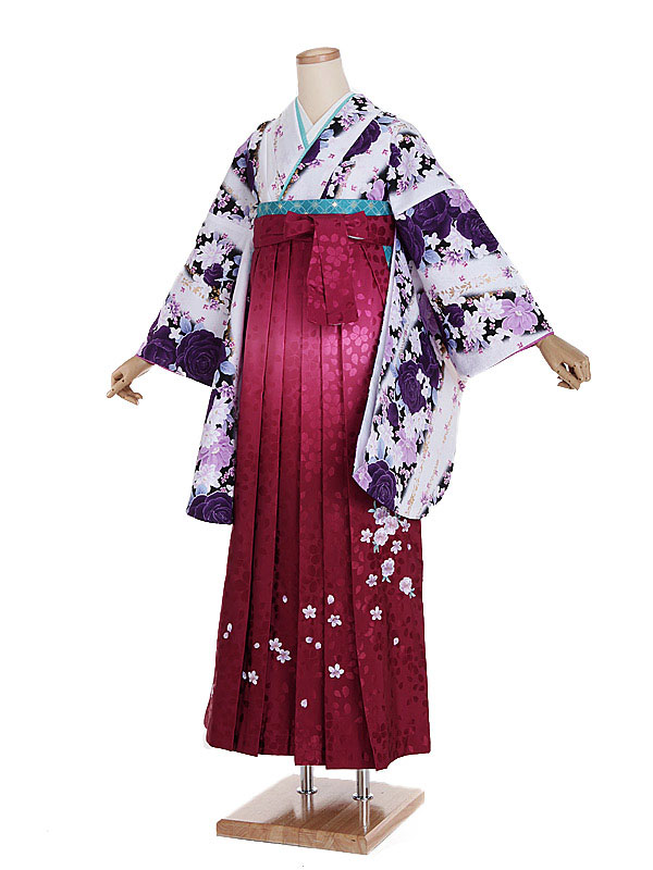 【レンタル】【卒業式袴 白・洋花×刺繍・ピンク袴】卒業式 袴 レンタル 卒業袴 女袴 卒業式袴セット 大学生 短大 教員 先生 二尺袖袴フルセット 専門学生 謝恩会 高校 文化祭 個性 おしゃれ 被らない 往復送料無料 n578
