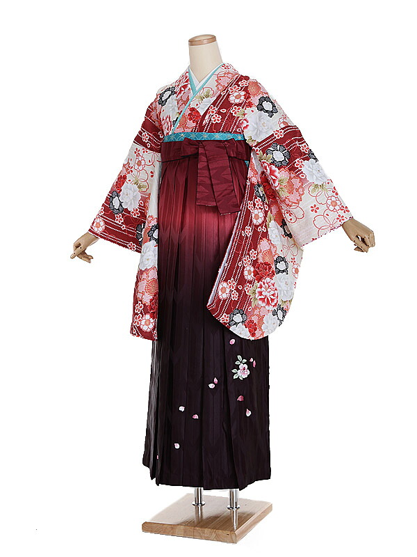 【レンタル】【卒業式袴 ベージュ・四季花×矢絣・エンジ袴】卒業式 袴 レンタル 卒業袴 女袴 卒業式袴セット 大学生 短大 教員 先生 二尺袖袴フルセット 専門学生 謝恩会 高校 文化祭 個性 おしゃれ 被らない 往復送料無料 n579