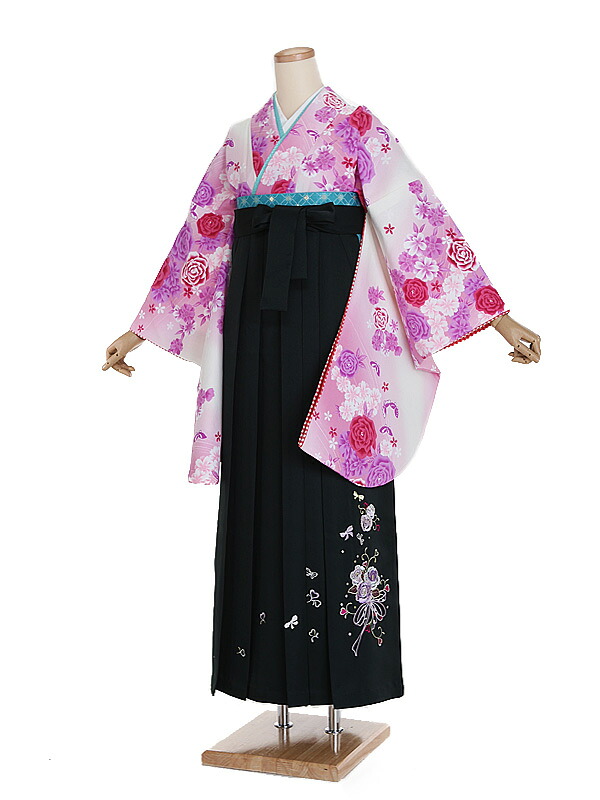 【レンタル】【卒業式袴 白・バラ×刺繍・緑袴】卒業式 袴 レンタル 卒業袴 女袴 卒業式袴セット 大学生 短大 教員 先生 二尺袖袴フルセット 専門学生 謝恩会 高校 文化祭 個性 おしゃれ 被らない 往復送料無料 n581