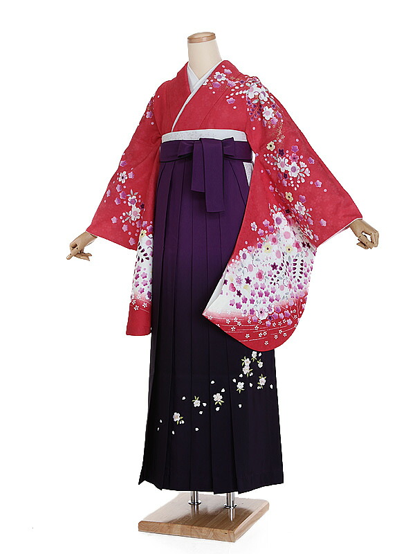 【レンタル】【卒業式袴 赤・四季草花×刺繍・紫袴】卒業式 袴 レンタル 卒業袴 女袴 卒業式袴セット 大学生 短大 教員 先生 二尺袖袴フルセット 専門学生 謝恩会 高校 文化祭 個性 おしゃれ 被らない 往復送料無料 n594