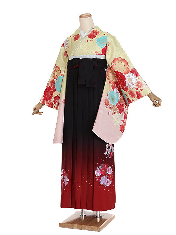 【レンタル】【卒業式袴 クリーム・四季花×刺繍・赤袴】卒業式 袴 レンタル 卒業袴 女袴 卒業式袴セット 大学生 短大 教員 先生 二尺袖袴フルセット 専門学生 謝恩会 高校 文化祭 個性 おしゃれ 被らない 往復送料無料 n595