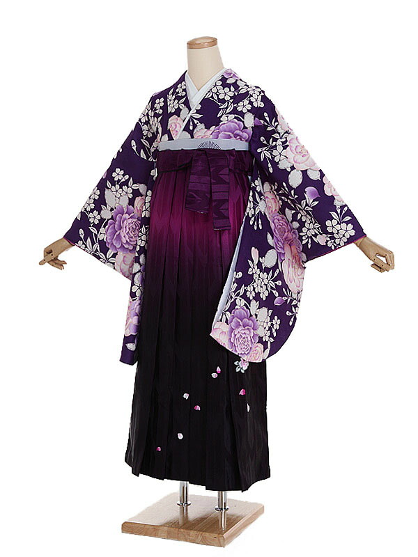 【レンタル】【卒業式袴 紫・洋花×刺繍・紫袴】卒業式 袴 レンタル 卒業袴 女袴 卒業式袴セット 大学生 短大 教員 先生 二尺袖袴フルセット 専門学生 謝恩会 高校 文化祭 個性 おしゃれ 被らない 往復送料無料 n607