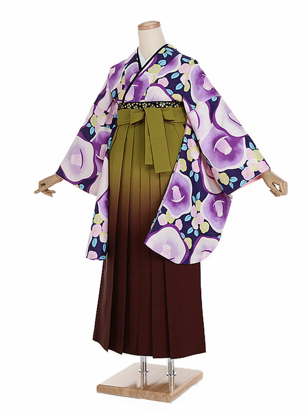 【レンタル】【卒業式袴 紫・椿×からし茶ぼかし袴】卒業式 袴 レンタル 卒業袴 女袴 卒業式袴セット 大学生 短大 教員 先生 二尺袖袴フルセット 専門学生 謝恩会 高校 文化祭 個性 おしゃれ 被らない 往復送料無料 n628