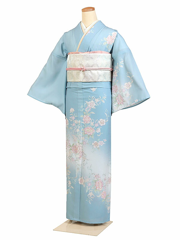 レンタル 訪問着 単衣 夏物 身長:155~165cm 水色系 母親 着物 結婚式 お宮参り as-0162