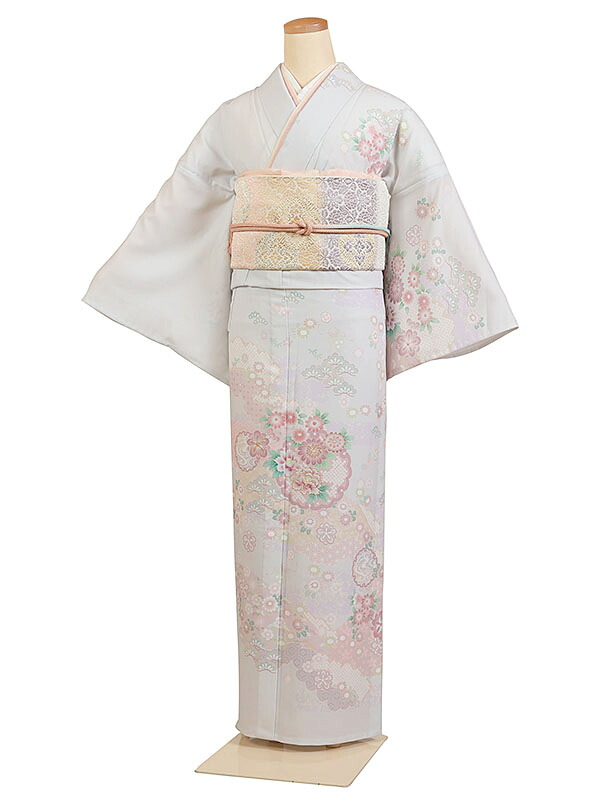レンタル 訪問着 単衣 夏物 身長：155～165cm グレー系 母親 着物 結婚式 お宮参り as-0179