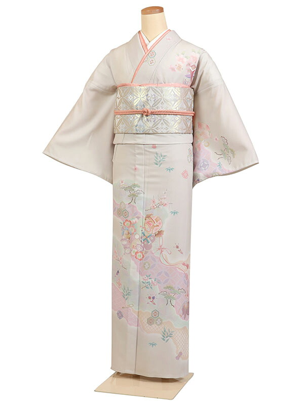 レンタル 訪問着 単衣 夏物 身長：155～165cm ベージュ系 母親 着物 結婚式 お宮参り as-0189