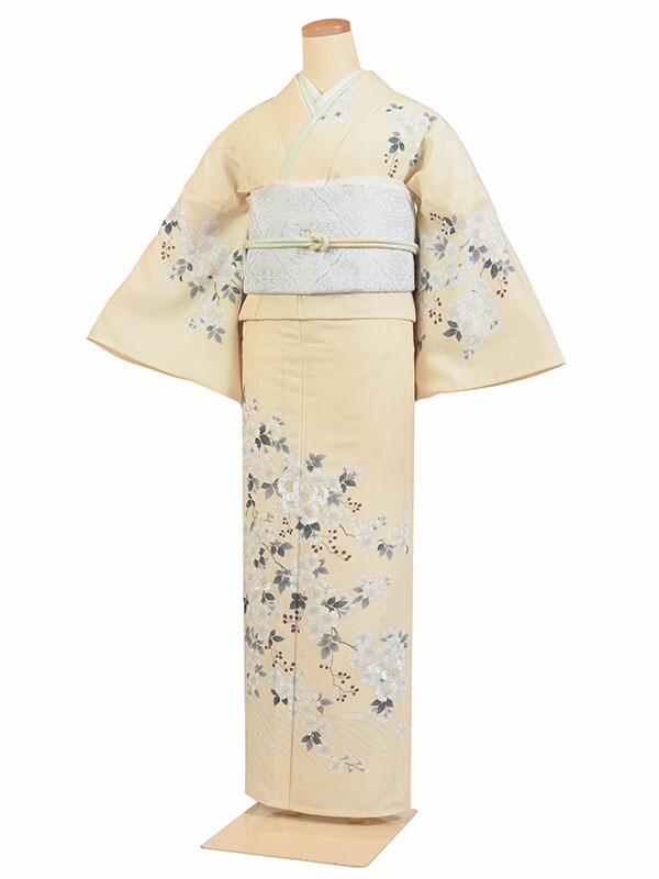 レンタル 訪問着 広幅 単衣 夏物 身長：160～168cm クリーム系 母親 着物 結婚式 お宮参り 大きいサイズ as-0198 9,856円