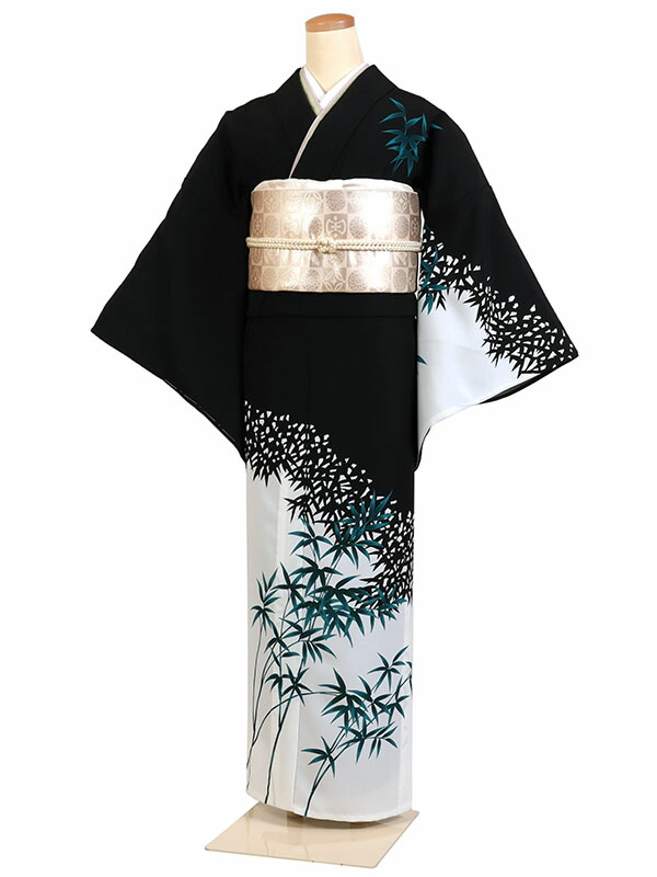 レンタル 訪問着 単衣 夏物 身長：155～160cm 黒系 母親 着物 結婚式 お宮参り as-0199