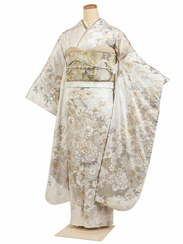 【成人式 】 レンタル 振袖 身長：155～165cm 正絹 白系 古典 着物 振り袖 フルセット f-800s｜京都 きものれんたる京商