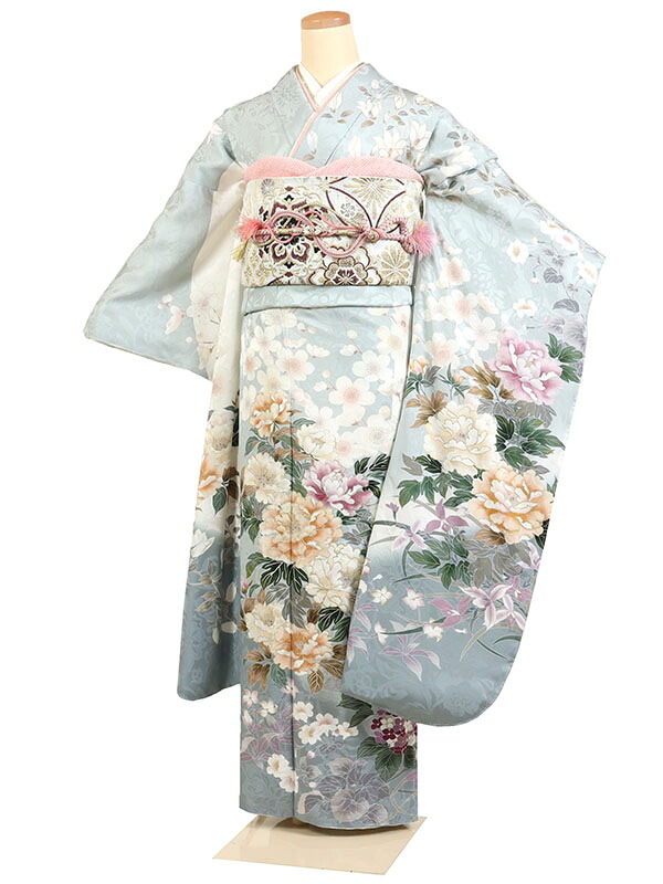 【成人式 】 レンタル 振袖 身長：155～165cm 正絹 グレー系 古典 着物 振り袖 フルセット f-817s 45,370円