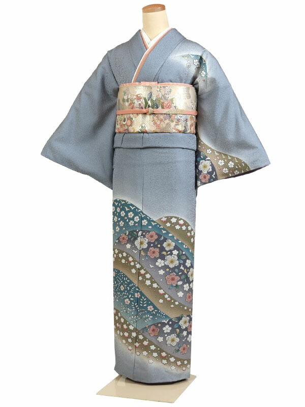 【レンタル】【訪問着 京友禅 グレー系 四季花・辻が花風】正絹 訪問着レンタル 訪問着セット レンタル訪問着 着物レンタル 貸衣装 結婚式 入学式 卒業式 お宮参り 七五三 お母さん ママ 母親 パーティー 結納 お茶会 安い 往復送料無料 h928