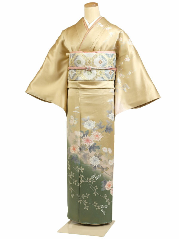 【レンタル】【訪問着 京友禅 クリーム色系 菊花】正絹 訪問着レンタル 訪問着セット レンタル訪問着 着物レンタル 貸衣装 結婚式 入学式 卒業式 お宮参り 七五三 お母さん ママ 母親 パーティー 結納 お茶会 安い 往復送料無料 h931