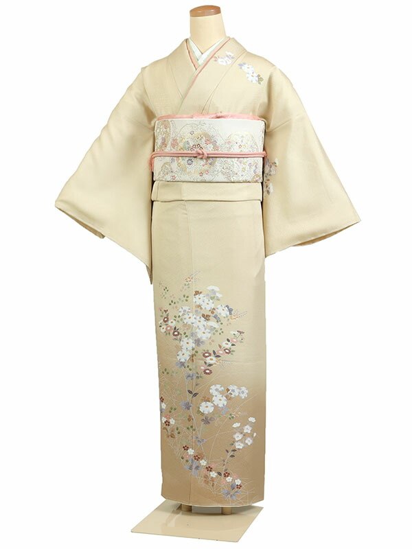 【レンタル】【訪問着 京友禅 ベージュ系 四季花】正絹 訪問着レンタル 訪問着セット レンタル訪問着 着物レンタル 貸衣装 結婚式 入学式 卒業式 お宮参り 七五三 お母さん ママ 母親 パーティー 結納 お茶会 安い 往復送料無料 h990